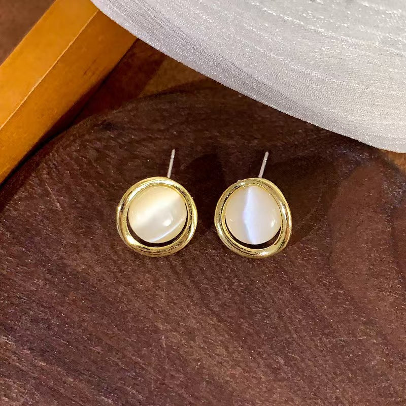 Vintage Irregular Gold Frame Mother of Pearl Stud Earrings