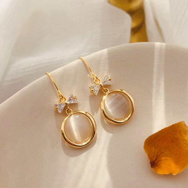 Boho Long Gold Tassel Cat Eye Dangle Earrings for Women